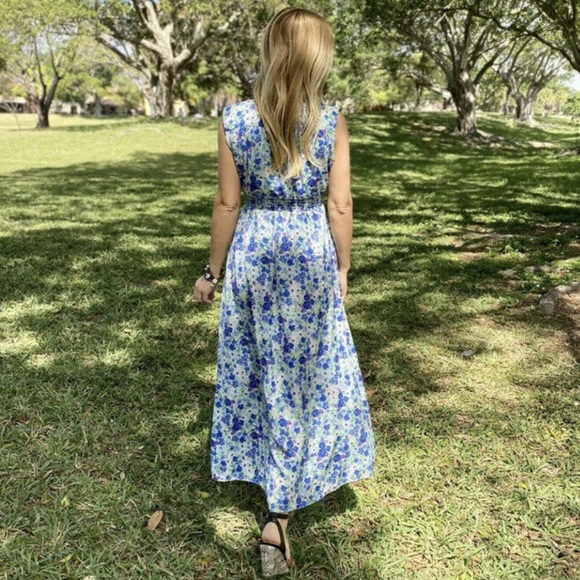 Zara NWT Floral Open Front Maxi Padded Shoulder Sleeveless Dress Medium - Picture 8 of 15